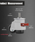 Product measurement detail of Heavy Duty Leveling Casters With Ratchet Handle Set Of Four height adjustable wheels.