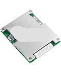 Built Tough 13S 48V BMS Board For 18650 Lithium Packs shown from above with silver casing and green circuit board.