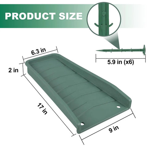No Fuss Heavy Duty Downspout Splash Blocks To Keep Your Foundation Squeaky Clean And Divert Yard Water Fast Thick Polyethylene Rain Gutter Extensions dimensions with size markers.