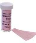Red Litmus pH Test Paper Base Indicator 100 Strips For Alkaline Solutions, No Brainer Quick Color Change 6.8 To 8.1, vial and strips