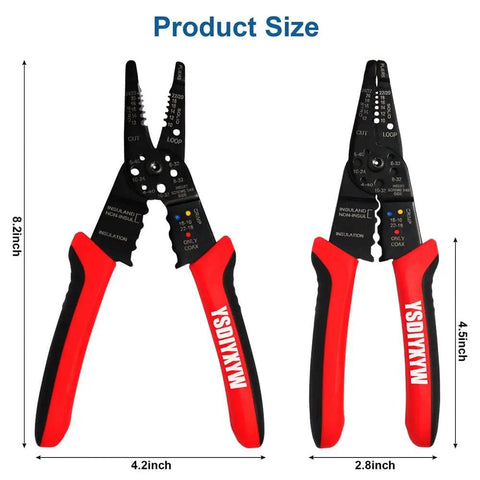 8 Inch Third Generation Pro Grade Wire Stripping And Crimping Tool With 5 In 1 Functionality for 10 to 22 AWG shown in two positions