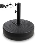 Heavy Duty Outdoor Umbrella Base Stand With Water Or Sand Fill 50 Lb Weight Capacity 20 Inch Black Base with installation parts.