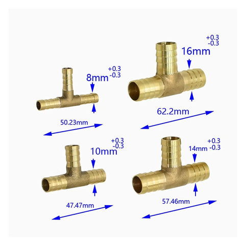 Brass T Shaped Hose Fittings Gear For 8mm 10mm 14mm 16mm Quick Connectors Water Separator For Garden Air And Gas Lines 50 Pieces Durable Multi Size Tee Adapters Easy Install, 16mm brass tee fitting