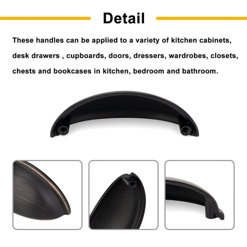 Brushed Gold Cup Drawer Pulls 3 Inch 76mm Set of 10 Durable Metal Cabinet Handles with Two Screw Sizes for Kitchen Cabinets Dressers Bathrooms Vanities Cupboards