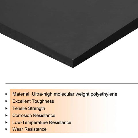 Ultra Tough UHMW Sheet For DIY Projects, three sixteenths inch black polyethylene board showcasing durability and wear resistance features.