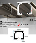 Heavy Duty Aluminum Curtain Track System 90cm Ceiling Or Wall Mount For Heavy Curtains And Sliding Panels In Black Finish, Adjustable 50cm To 600cm, Rustproof Waterproof With Stainless Steel Track For Built To Last Durable Home Or Office Use close-up diagram showing thickness comparison
