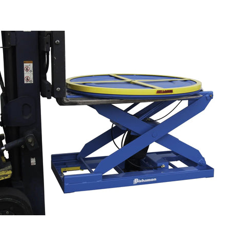 EZ Loader Automatic Pallet Positioner with 43 Inch Rotating Top and Height Adjustment from 10.5 to 30.5 Inches on forklift