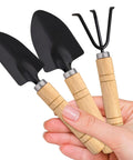 Mini 3 Piece Garden Tool Set With Trowel Shovel And Hand Rake For Indoor Plants Rust Resistant Iron And Solid Wood Handles Compact And Handy