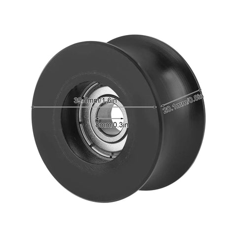 4 Pack U Groove Pulley Set With 8mm Inner Bore, 40mm Outer Diameter And 20mm Thick Wheel, front view with dimensions