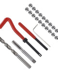 Thread Repair Kit M8x1 25mm With Coil Inserts, Drill Bit, And Hex Wrench, DIY Ready Tool Set For Stripped Threads, Auto Repair, Machinery Maintenance Now. M8x1 kit with coil inserts, drill bit, and wrench on white background