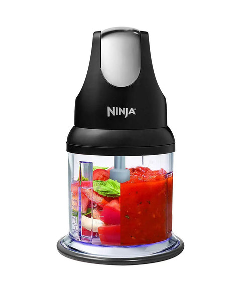Express Chop Food Chopper With 200 Watt Motor And 16 Ounce Bowl filled with chopped ingredients