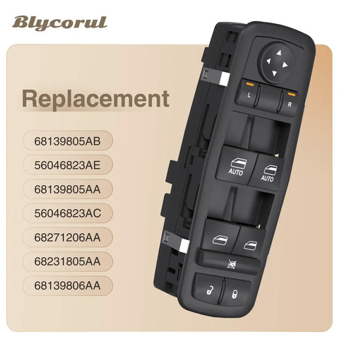 Driver Side Power Window Switch And Door Lock Button Replacement For 2011 To 2020 Chrysler 300, 11 pins, shown at angle