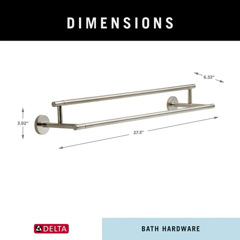Dimensions of Trinsic 24 Inch Stainless Steel Double Wall Mount Towel Bar Bath Hardware Accessory With Brilliance Finish shown