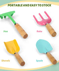 Kids Beach Toy Kit With Scoop Spade Rake Hoe And Leaf Rake Stainless Steel Durable Sandbox Shovel Set Quad Pack shown