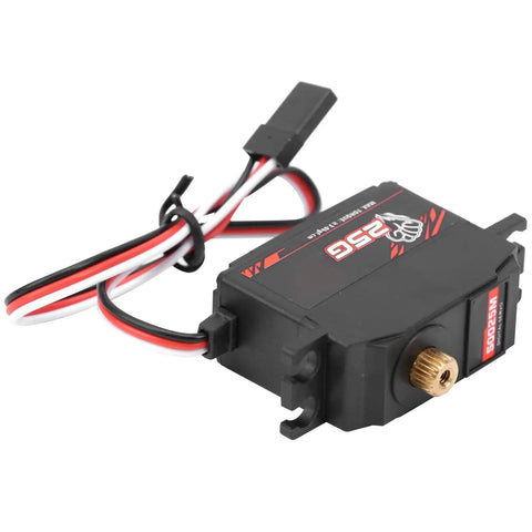 Rock Solid Digital Servo With 25 Gram Metal Gear For 1/12 RC Cars And Boats showing metal gear and wiring for easy installation.