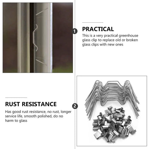 100-Piece Greenhouse Glass Pane Fixing Clips Z Type And W Type Stainless Steel Wire Clamps For Glass Pane Stabilization In Windy Weather Repair Kit With Rust Resistant Weatherproof Design
