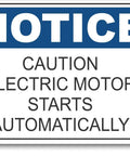 Auto Starts Motor Warning Metal Tin Sign 8x12 Inch For Equipment Safety On Factory Floors white background with bold text