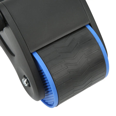 Close-up of 105mm wide wheel on Double Wheel Abdominal Roller for Core Workout and Home Gym Anti Slip Handle in Black Blue.