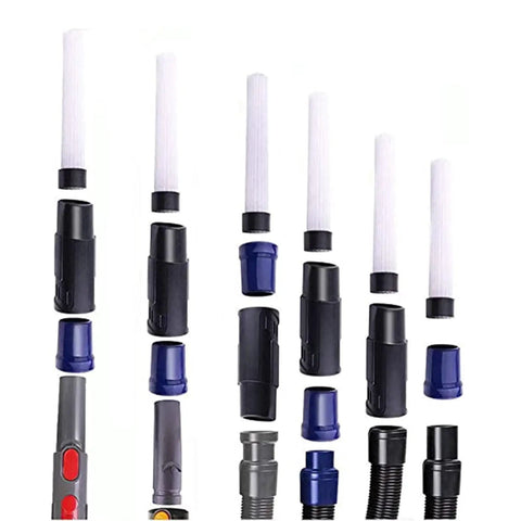 10-Piece Vacuum Attachment Kit For One And One Quarter Inch And One And Three Eighth Inch Vacuums With Adapter Includes Crevice Tool Upholstery Tool Round Brush Horsehair Brush Utility Nozzle Combo Tool Flexible Tubes And Extensions, showing various attachments and hoses.