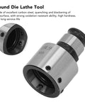 Carbon Steel Round Die Tapping Collet Chuck GT12 M8 with hex wrench, shown in metal with black finish for lathe tool.
