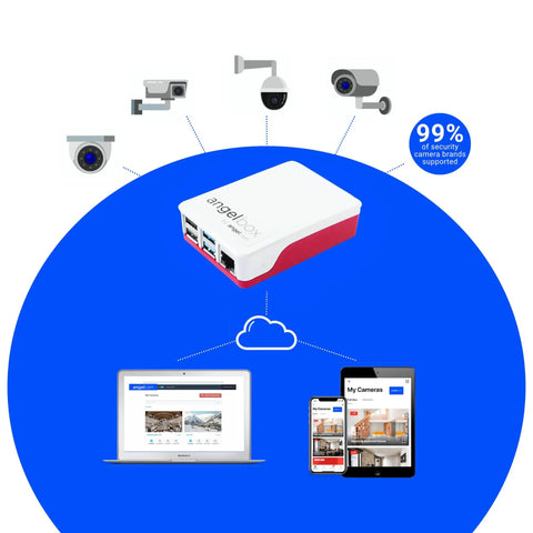 Diagram of Plug And Play Security Camera Hub For Up To 10 IP Cameras With Encrypted Connections To AngelCam Cloud Storage
