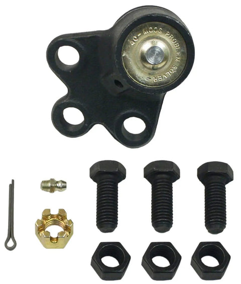 Front Lower Suspension Ball Joint For Chevrolet Equinox And GMC Terrain 2010 2017 Durable Ball Joint Replacement For Stable Handling And Precise Steering Direct Fit Easy Install With Long Life. Black steel ball joint with bolts, nuts, and cotter pin.