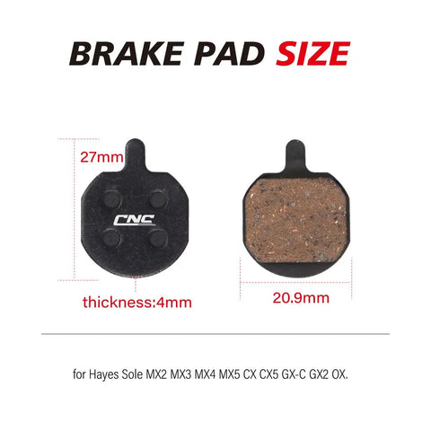 2 Pairs Mountain Bike Organic Resin Disc Brake Pads For Hayes MX2 MX3 MX4 MX5 Sole GXC GX2 CX5 shown dimensions thickness