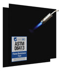 Two Pack 10x10 Inch Fireproof Welding Blanket Set, Carbon Felt Soldering Mat and Pad, ASTM D6413 Certified 5mm Flame Retardant Fabric, Heavy Duty Heat Shield for Brazing, Stove Work, Black with flame resistance test label.