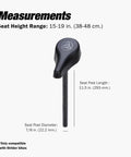 Performance Seat With XL Post For 12 And 14X Balance Bikes, extends seat height from 15 to 19 inches, black, product specifications displayed.