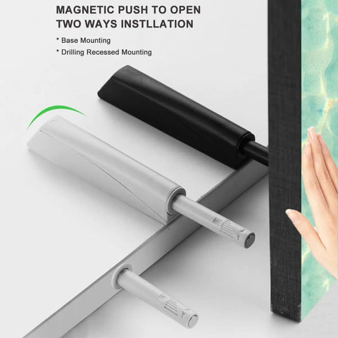 Push To Open Cabinet Latch Set 8 Pack Magnetic Push Latches And Locks for hidden doors, grey and black base installation