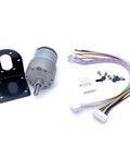 DC 12V Reduction Gear Motor Featuring Optical Encoder For Dead On Precision Tuning And 20 To 1 Ratio with mounting bracket and connectors.