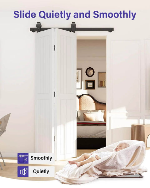 Durable 48 Inch Bifold Barn Door Hardware Kit For 44 Inch Closet Doors Easy Install And Quiet Operation Bi Fold Track System