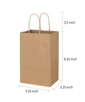 Bulk Brown Kraft Paper Bags With Handles 100 Pack Small Gift Bags 5.25 By 3.25 By 8.25 Inches Durable 110 Gsm Heavy Duty Takeout Party Favor Goody Bags