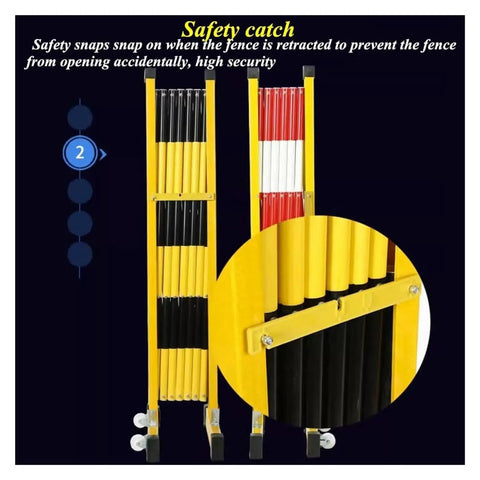 Detail of No Sweat Setup Heavy Duty Expandable Metal Barrier With Smooth Roll Wheels, Retractable Mobile Safety Gate.