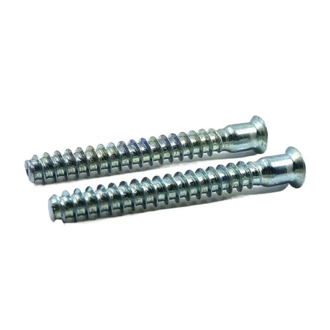 Heavy Duty Flat Head Wood Screws Built Tough For Knock Down Cabinets And DIY Builds Rock Solid Cross Drive Grip Quick Install Steel Fasteners 100 Pack 58 Millimeter Long, two zinc-coated screws.