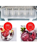 Slick Countertop Ice Cube Maker And Kitchen Water Dispenser With Three Liter Tank, showing small and big ice cubes.