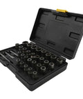 32 Piece Bolt Extractor Socket Set For Removing Damaged Rusted Bolts And Nuts With 1/4 Inch And 3/8 Inch Adapters Heavy Duty Metal Nut Removal Tool Kit Built For Auto Home And Shop Work in black case