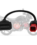 Ride Ready Motorcycle OBD2 Diagnostic Cable 6 Pin To 16 Pin Adapter For CAN Bus And K Line with connectors shown on a bike