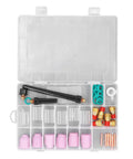 Ultimate 40 Piece TIG Welding Consumables Kit For Wp9 25 With ceramic nozzles, electrode clips, and O-rings in a clear storage case.