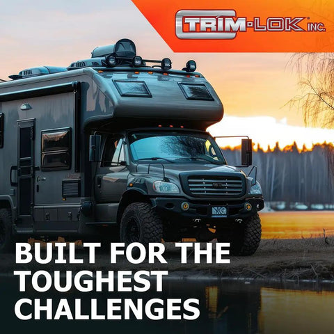 RV with Drip Rail Molding For Cars, Vans, And RVs, One Half Inch Height, 25 Foot Length, PVC Flexible Rain Guard, at sunset