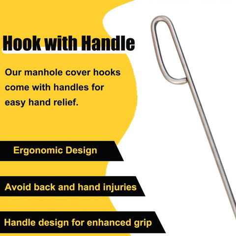 Heavy Duty Steel Manhole Hook With Ergonomic Grip No Sweat Lift For Opening Septic Tank Riser And Storm Drain Cover Fast On Any Worksite Daily Safely, detail showing ergonomic handle.
