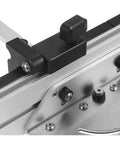 Dead On Table Router Gauge With Flip Stop Fence And Adjustable Protractor Angle Ruler close-up of frame and locking mechanism.