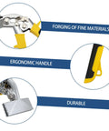 Close-up of Heavy Duty Hand Seamer Tool For Metal Plate Folding And Seam Bending with ergonomic over-molded handle and steel construction.