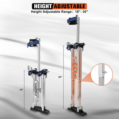 18 To 30 Inch Aluminum Drywall Stilts For Sheetrock, Drop Ceiling, Painting And Wall Work shown with height adjustment detail