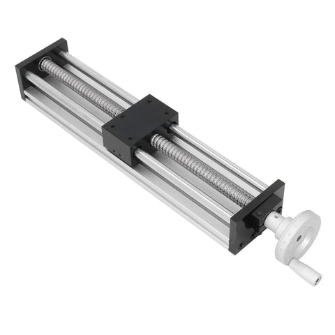Heavy Duty 300mm Stroke CNC Linear Stage Actuator With Hand Crank For Precise Movement, Aluminum Alloy Rail, Side View