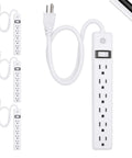 Six Outlet Power Strip Four Pack With Two Foot Extension Cords For Home Office Garage Heavy Duty Flat Plug Grounded