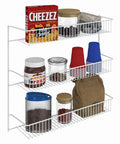 Top Shelf 3 Tier Wall Mounted Metal Rack For Kitchen Pantry Organization Keeps Your Space Slick With Rock Solid Storage For Cans Cleaners And Toiletries In A Clean White Build, displaying food and storage containers.