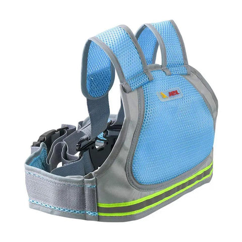 Kid Motorcycle Safety Harness With Reflective Strip And 4 In 1 Buckle For Front Or Back Ride Blue, breathable material, adjustable straps