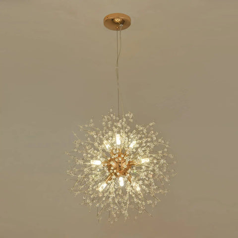 Gold Dandelion Sputnik 9 Light Crystal Chandelier Ceiling Fixture Dope Modern Firework Pendant Light hanging from ceiling