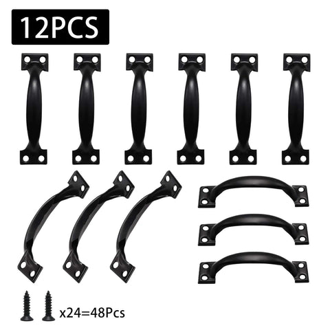 12 Pack 98mm Black Metal Gate Handles Set For Doors And Cabinets, Rustic Barn Style Pull Handles With Mounting Screws Included